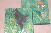 Serviettes vertes avec chat noir
